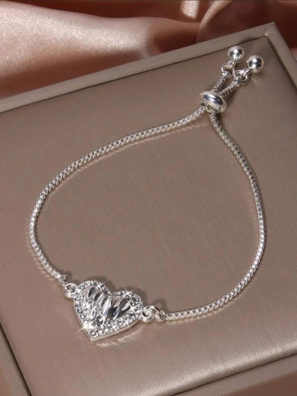 Sterling Silver Heart Slider Bracelet - Silver